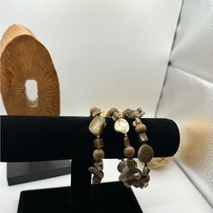 Wrap Style Brown Stone and‎ Bead Bracelet